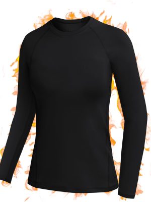 Long Sleeve Thermal Shirts for Women, Fleece-Lined Undershirts Base Layer Tops for Running Workout Cold Weather