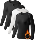 4 Pack Women's Thermal Shirts Fleece Lined Athletic Tops Long Sleeve Compression Workout Baselayer for Cold Weather