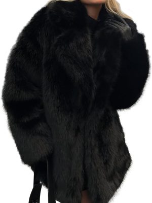Women's Long Faux Fur Coat Lapel Shaggy Winter Jacket Luxury Warm Furry Open Front Outerwear