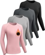 4 Pack Women's Thermal Shirts-Fleece Lined Long Sleeve Tops-Thermal Compression Shirts for Outdoor Workouts