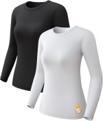 1 2 4 Pack Women's Thermal Underwear Tops, Women Fleece Lined Long Sleeve Baselayer Shirt for Winter