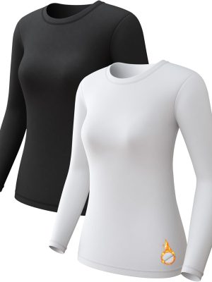1 2 4 Pack Women's Thermal Underwear Tops, Women Fleece Lined Long Sleeve Baselayer Shirt for Winter