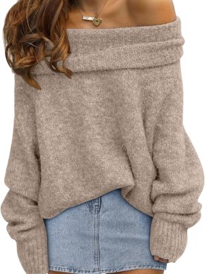 Womens Off The Shoulder Sweater Oversized Batwing Sleeve Loose Pullover Sweaters Tops