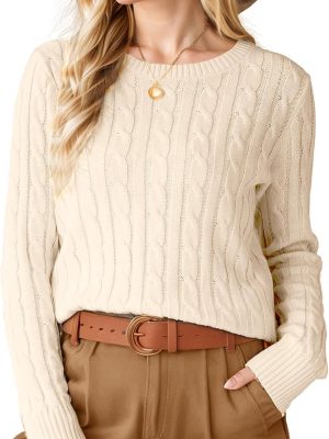 Womens Winter Fall Sweaters Trendy Cable Knit Long Sleeve Crewneck Tops Casual Outfit Sweater for Women