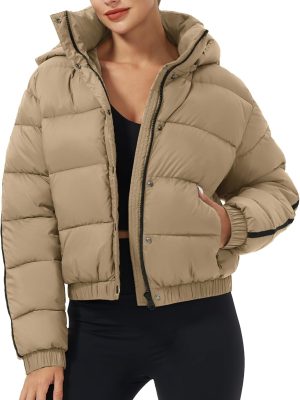 Women's Winter Cropped Puffer Jacket with Hood Waterproof Short Warm Quilted Jacket Puffy Bubble Coat Outerwear