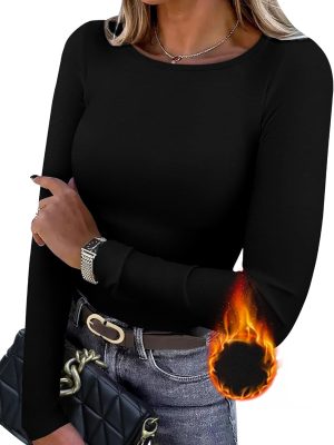 Long Sleeve Thermal Shirt for Women Light Fleece Tops Fall 2025 Crew Neck Casual Basic T-Shirts