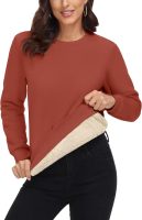 Women's Sherpa Lined Sweatshirts Thermal Casual Crewneck Fleece Pullover Winter Warm Thick Tops