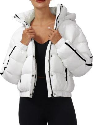 Women's Winter Cropped Puffer Jacket with Hood Waterproof Short Warm Quilted Jacket Puffy Bubble Coat Outerwear