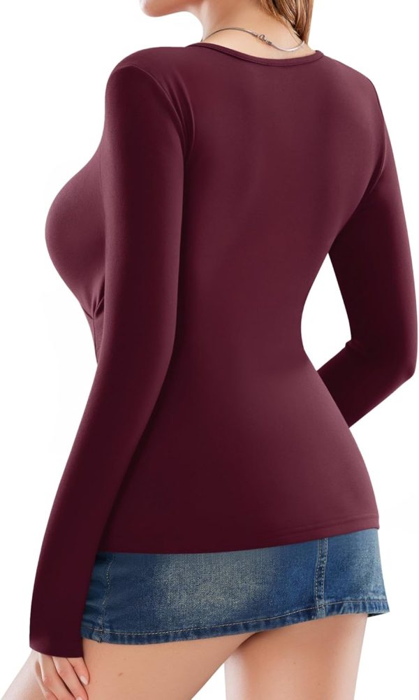 Women's Cross Wrap Ruched Plunge Sexy Deep V Neck Slim Fit Long Sleeve Fleece Lined T Shirt Tunic Tops Tee