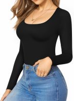 Womens Scoop Neck Short Sleeve Long Sleeve Slim Fit T Shirt Tunic Tops Tee