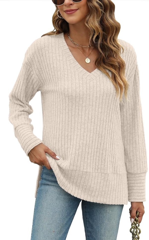 Womens Sweaters Long Sleeve V Neck Shirts Loose Casual Fashion Tops