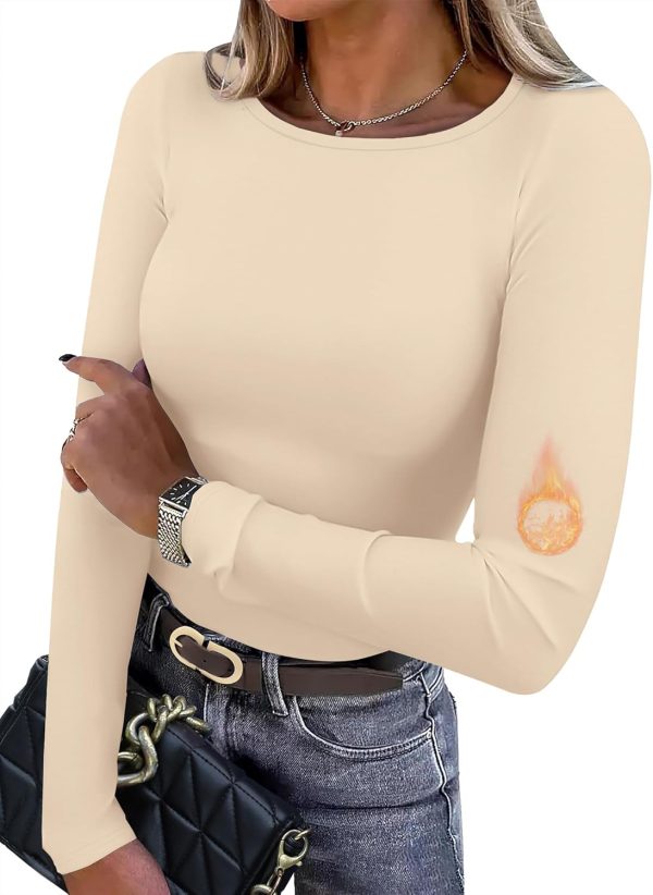 Long Sleeve Thermal Shirt for Women Light Fleece Tops Fall 2025 Crew Neck Casual Basic T-Shirts