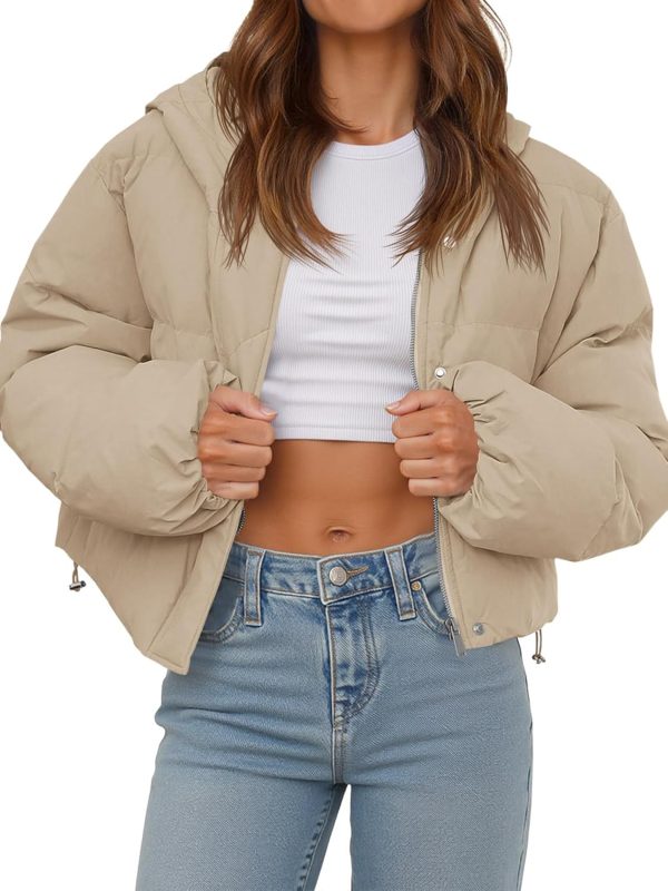 Women's Cropped Puffer Jacket Casual Winter Hoodie Baggy Short Down Coats with Pockets
