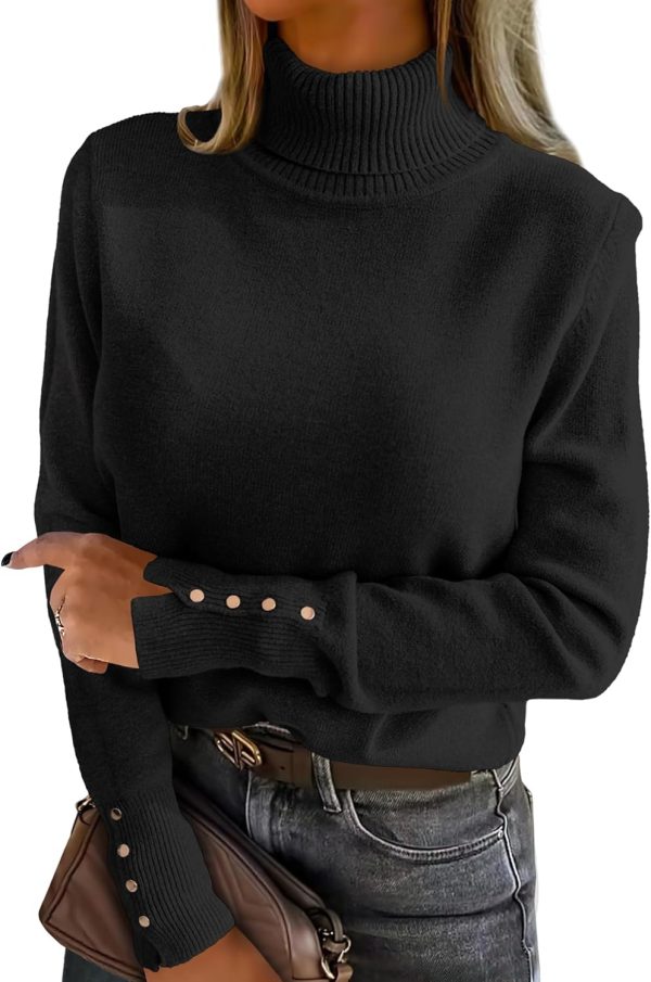 Turtleneck Sweaters for Women Long Sleeve Dressy Casual Soft Knitted Button Pullover Tops Fall Winter Clothes