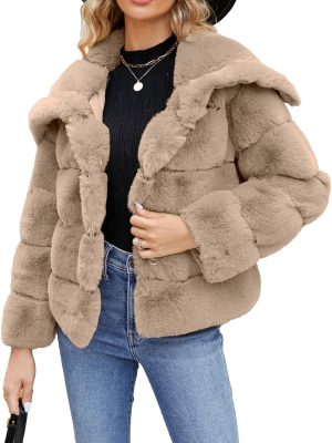 Womens Faux Fur Coat Fleece Cropped Jacket Long Sleeve Fur Coats Warm Winter Jackets