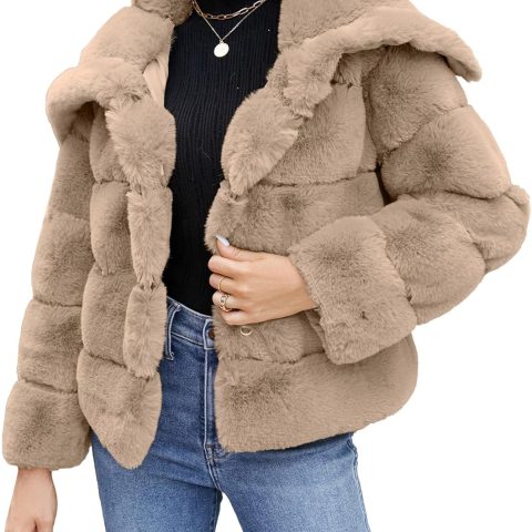 Womens Faux Fur Coat Fleece Cropped Jacket Long Sleeve Fur Coats Warm Winter Jackets
