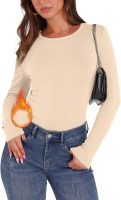 Long Sleeve Thermal Shirt for Women Light Fleece Tops Fall 2025 Crew Neck Casual Basic T-Shirts