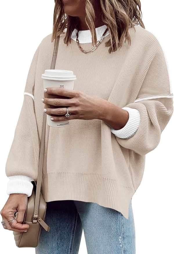 Womens Oversized Sweaters Fall  Fashion Clothes Trendy Batwing Sleeve Colorblock Striped Knit Pullover Tops