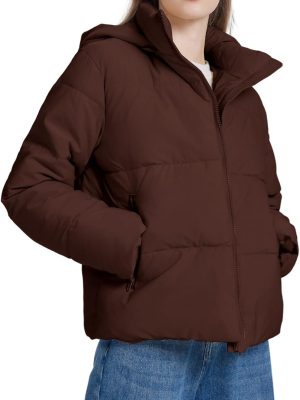 Womens Cropped Puffer Jacket Warm Winter Quilted Jacket with Removable Hood Short Padded Coat