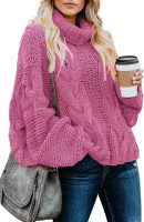 Womens  Winter Fall Solid Turtleneck High Neck Balloon Long Sleeve Sweaters Pullover Outerwear