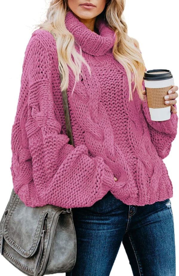 Womens  Winter Fall Solid Turtleneck High Neck Balloon Long Sleeve Sweaters Pullover Outerwear