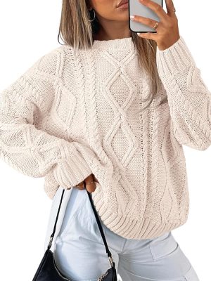 Women's Oversized Cable Knit Crewneck Sweaters