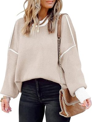 Womens Oversized Sweaters Fall  Fashion Clothes Trendy Batwing Sleeve Colorblock Striped Knit Pullover Tops