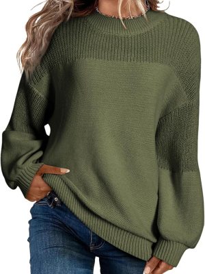 Women's Casual Long Sleeve Sweaters Loose Crewneck Knit Solid Pullover Sweater Jumper Tops