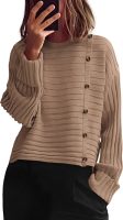 Womens Sweaters Fall  Casual Long Sleeve Crewneck Button Loose Winter Knit Pullover Sweater Tops