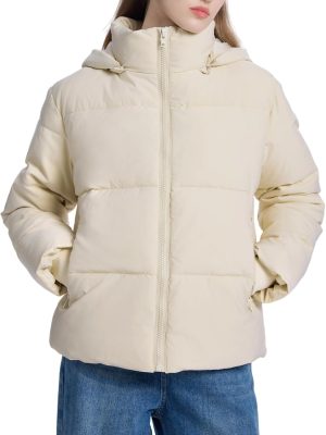 Womens Cropped Puffer Jacket Warm Winter Quilted Jacket with Removable Hood Short Padded Coat