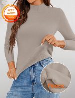 Women's Fleece Sherpa Lined Sweater 2025 Winter Thermal Shirts Long Sleeve Mock Neck Slim Fitted Pullover Tops