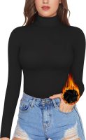 Women's Mock Turtle Neck Fleece Lined Long Sleeve Thermal Underwear T Shirt Tops Tee