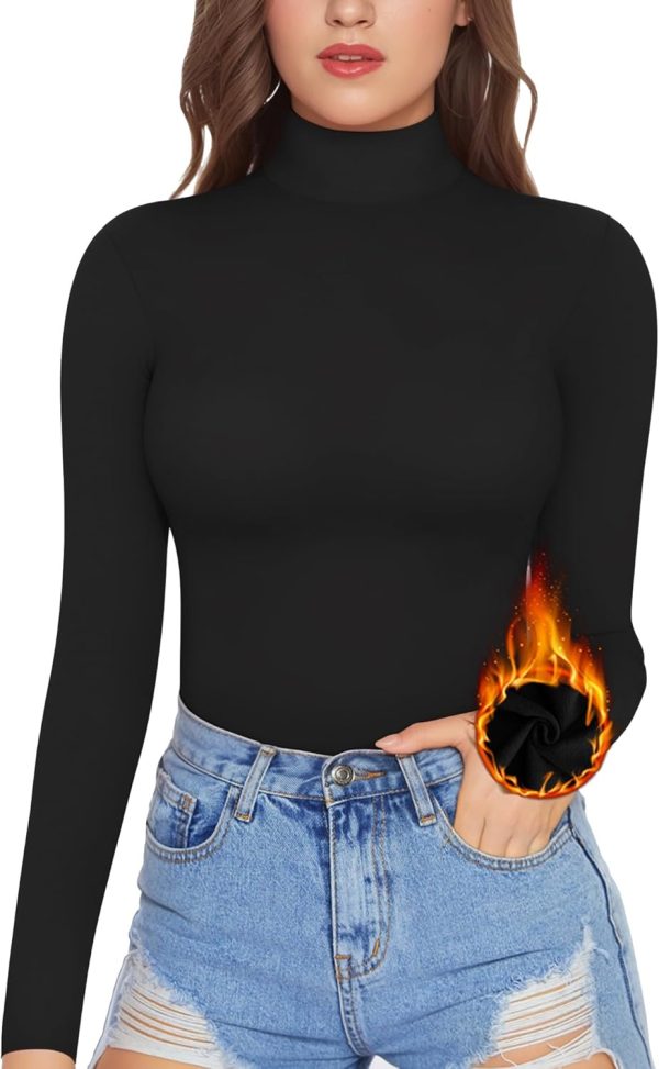 Women's Mock Turtle Neck Fleece Lined Long Sleeve Thermal Underwear T Shirt Tops Tee