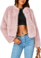 Women's  Winter Coats Fleece Cropped Jacket Faux Fur Long Sleeve Pockets Shaggy Warm Outerwear Fall Clothes