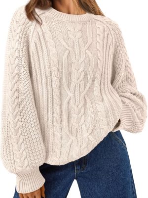 Women's Oversized Cable Knit Crewneck Fall Pullover Sweaters