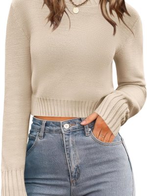 Women's  Fall Crewneck Cropped Sweater Trendy Long Sleeve Ribbed Knit Pullover Jumper Tops