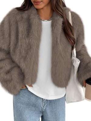Womens Winter Coats Fluffy Cropped Faux Fur Jacket Long Sleeve Open Front Shaggy Outerwear Trendy Clothes
