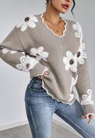Women's Oversized V Neck Fuzzy Sweaters  Casual Loose Long Sleeve Chunky Knit Pullover Jumper Tops