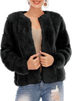 Women's Long Sleeve Open Front Fuzzy Faux Fur Coat