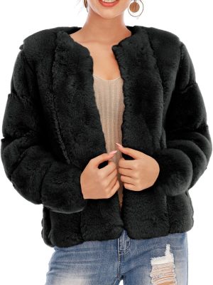 Women's Long Sleeve Open Front Fuzzy Faux Fur Coat