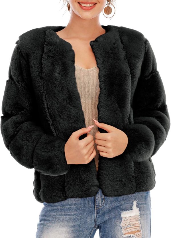 Women's Long Sleeve Open Front Fuzzy Faux Fur Coat