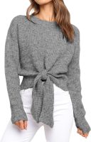 Women's Long Sleeve Cropped Sweaters Casual Knit Pullover Tie Front Crew Neck Fall Outfits Fashion Clothes