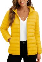Women's Lightweight Puffer Jacket with Hood Pockets Quilted Padded Full-zip Water-Resistant Winter Coat