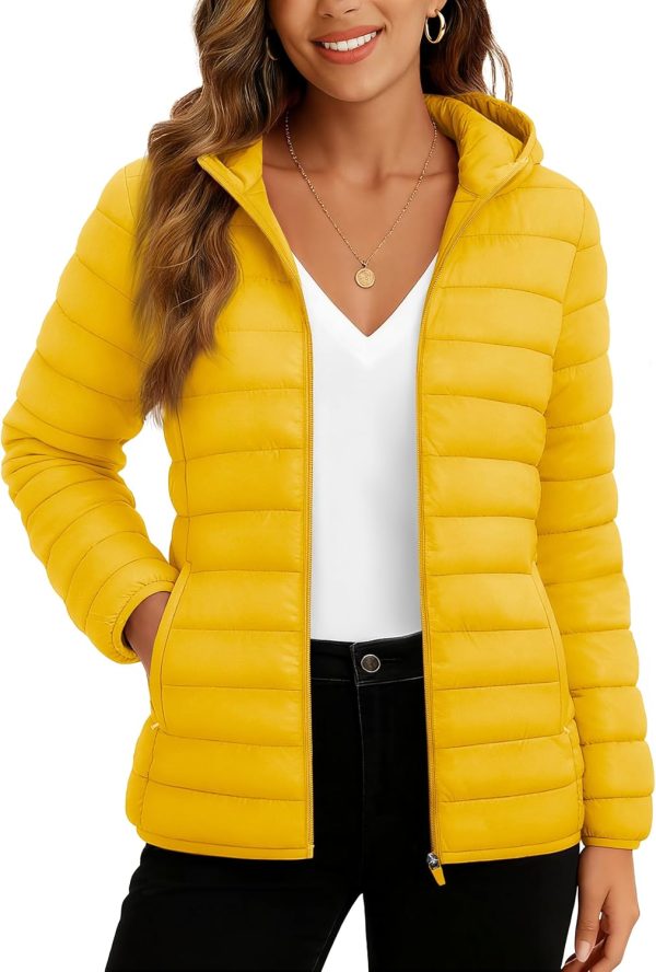 Women's Lightweight Puffer Jacket with Hood Pockets Quilted Padded Full-zip Water-Resistant Winter Coat