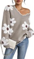 Women's Oversized V Neck Fuzzy Sweaters  Casual Loose Long Sleeve Chunky Knit Pullover Jumper Tops