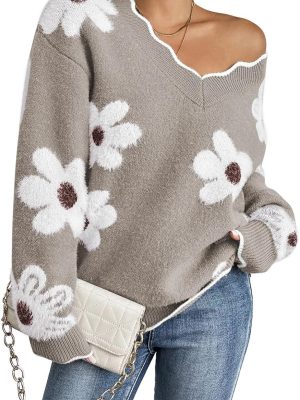 Women's Oversized V Neck Fuzzy Sweaters Casual Loose Long Sleeve Chunky Knit Pullover Jumper Tops