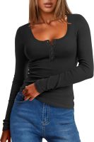 Long Sleeve Henley Shirts for Women Thermal Fleece Tops Knit Fitted Basic T-Shirts 2025 Fall Winter Warm Undershirts