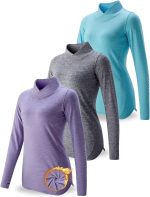 3 Pack Women’s Thermal Micro-Fleece Mock Neck Long Sleeve Tops for Cold Weather Gear Workout Running