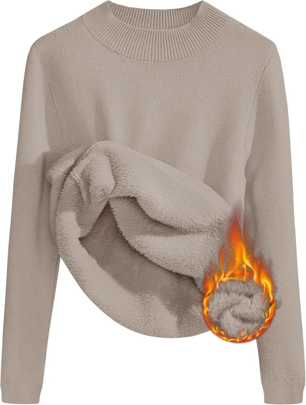 Women's Fleece Sherpa Lined Sweater 2025 Winter Thermal Shirts Long Sleeve Mock Neck Slim Fitted Pullover Tops