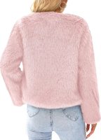 Women's  Winter Coats Fleece Cropped Jacket Faux Fur Long Sleeve Pockets Shaggy Warm Outerwear Fall Clothes